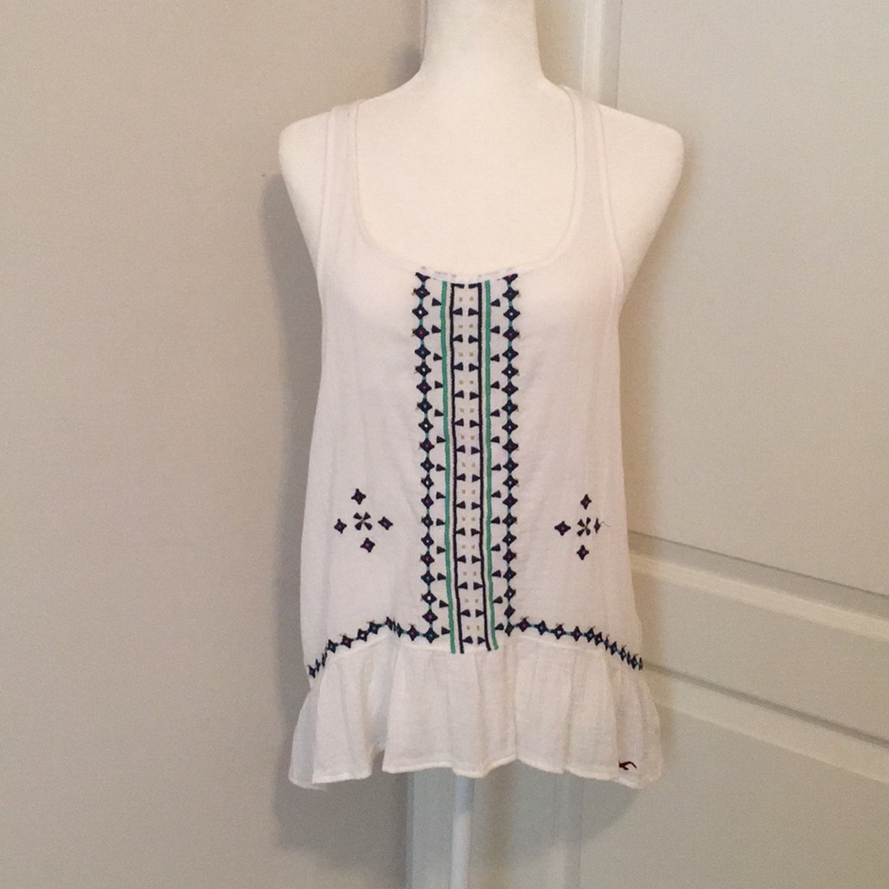 Hollister Embroidered Gauzy Racerback Tank Top